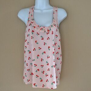 Vintage Pink Barbiecore Kidcore Ruffled Cherries Blouse‎ sheer tank top medium